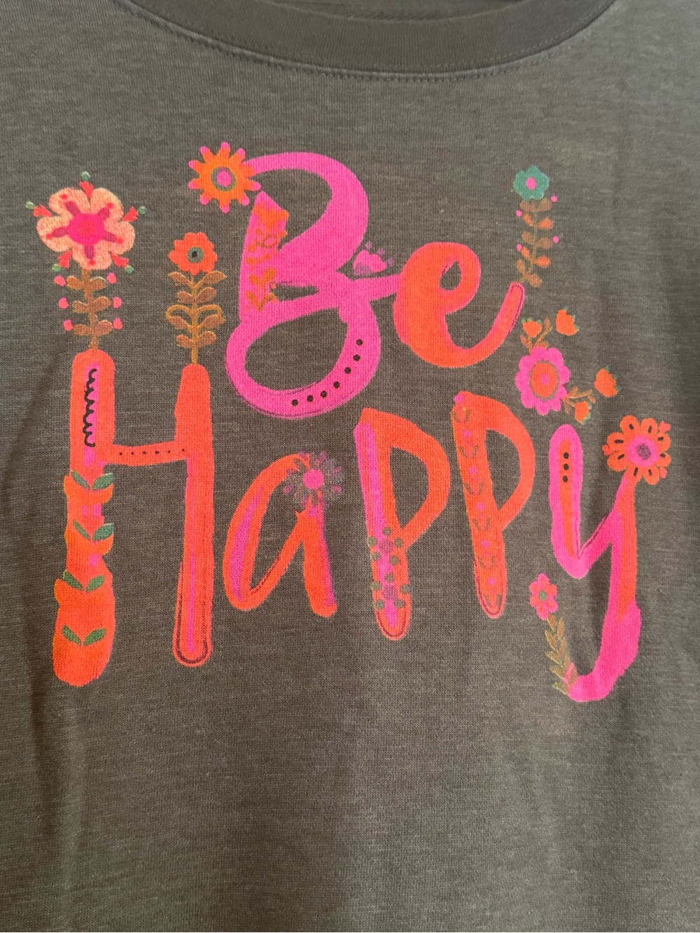 NATURAL LIFE Brown Crewneck Sweatshirt with Pink & Coral "Be Happy" Graphic - Picture 3 of 3